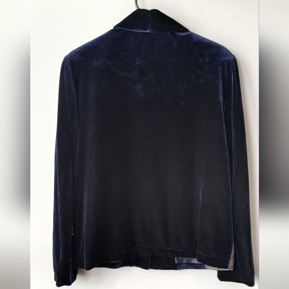 Vintage Patchwork Blue Velvet Jacket Pockets Boho Festival Womens Medium - Picture 7 of 7